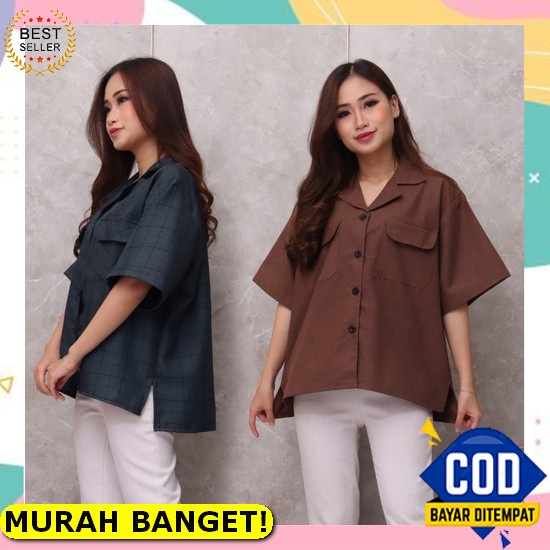 Kemeja Wanita Lengan Panjang Jumbo Polos Putih Hitam Oversized Cewek Cewe Perempuan Kerja Kantoran B