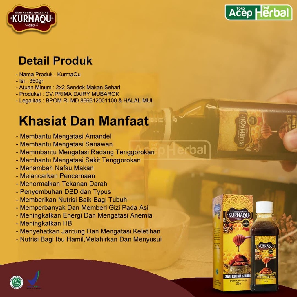 Obat Herbal Khusus Amandel Anak dan Dewasa, Susah Nelan, Sakit Menelan, Radang Tenggorokan, Bau Mulut, Batuk, Gondokan, Asma, Sesak Nafas, Tonsil Akut Dan Kronis, Papiloma, Graves, Kista, Lipoma, Tumor, Panas Dalam - KURMAQU 100% MADU ASLI PLUS KURMA-2
