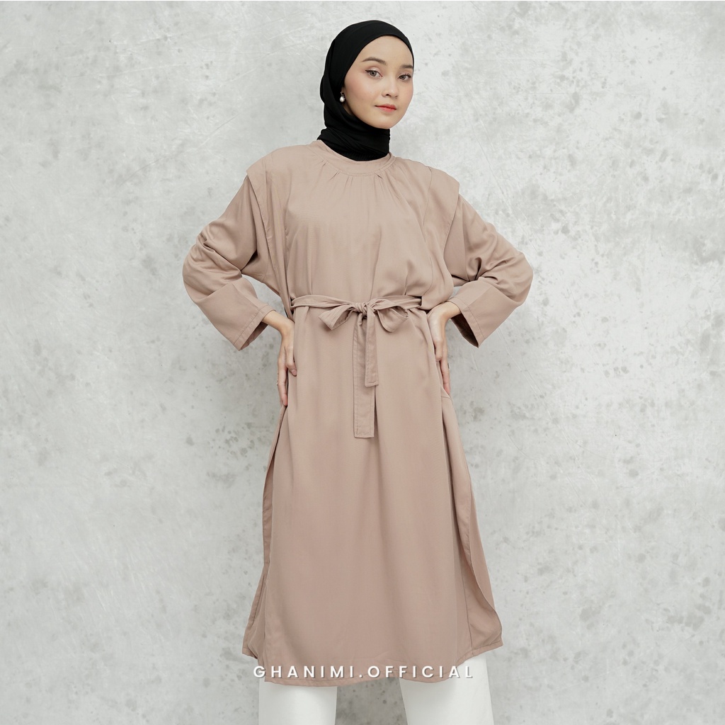 Ghanimi - Stasya Midi Dress / Dress Polos Tangan Panjang / gamis terbaru / dress kondangan kekinian / tunik tali polos lengan panjang / tunik casual formal simple