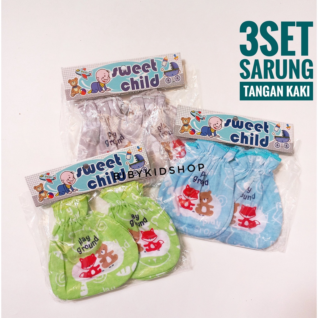 3 Set Sarung Tangan Kaki Bayi Newborn 2 In 1 Polos Sarung Tangan Bayi Set Karakter Lucu Perlengkapan Bayi Baru Lahir