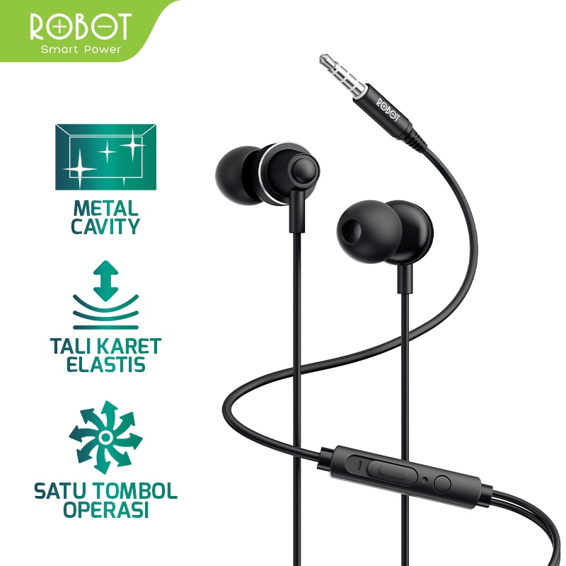 HENSET ROBOT  Headset Earphone RE240S In-Ear Deep Rich Bass Metal Wire Original - Garansi Resmi 1 Tahun ORIGINAL