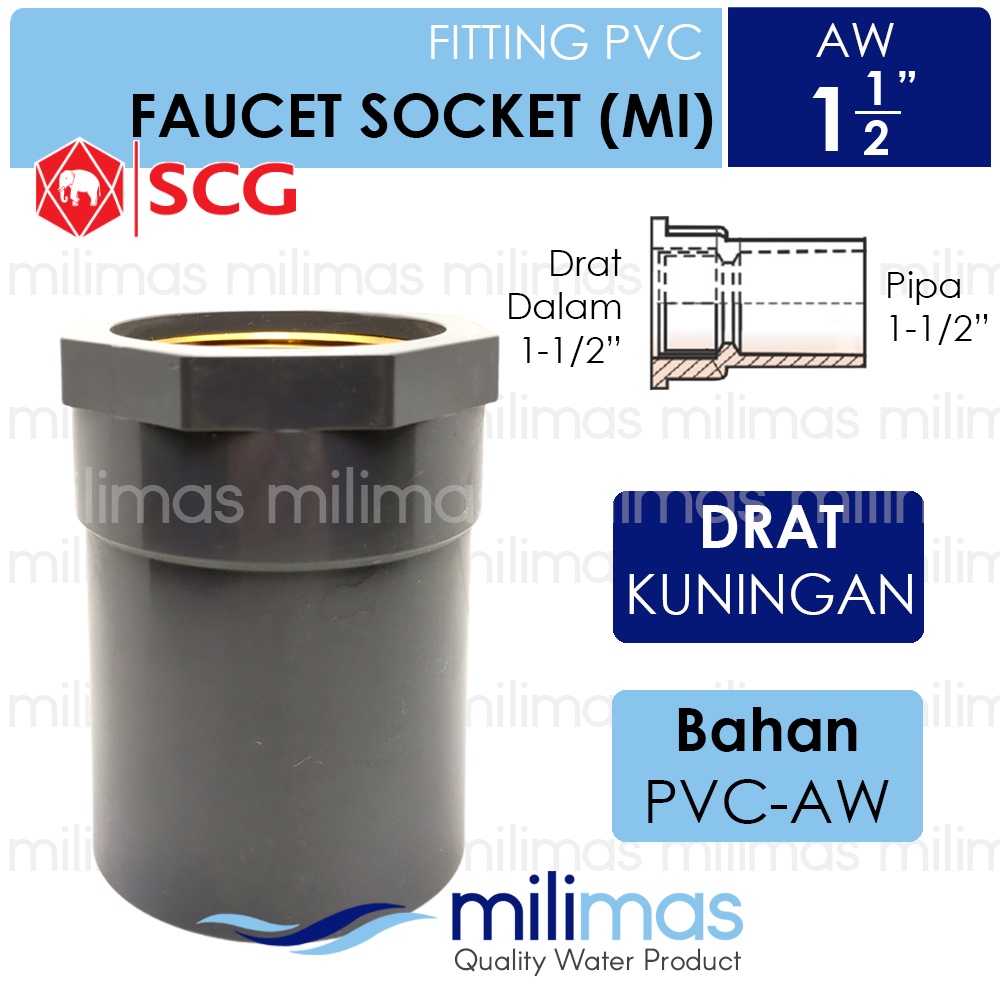 SCG -FAUCET SOCKET REDUCER (MI) AW 1-1/2"-Sok Drat Dalam Metal-SDD-PVC