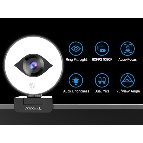 PAPALOOK Webcam 1080P 60FPS Auto Focus, Microphone, Tripod - PA552Pro