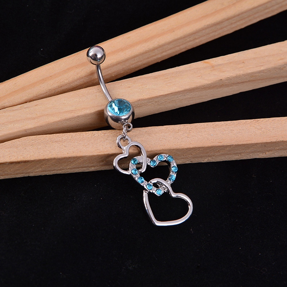 Anting Tindik Pusar Bentuk Tiga Hati Bahan Baja Untuk Wanita