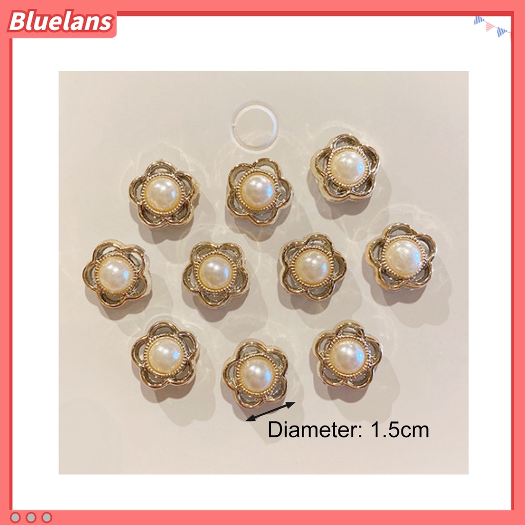 Bluelans 10Pcs / Set Bros Pin Kancing Bulat Desain Bunga Hias Mutiara Imitasi Aksesoris Wanita