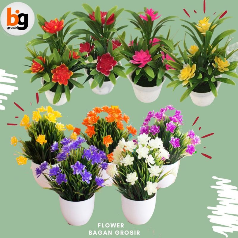 Bunga Dekorasi Pot Tanaman Hias Mini Flower Matahari Mawar Hiasan Rumah