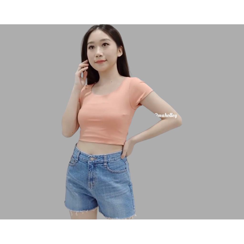 (COD) OH Fashion Kaos Olivia Low Neck Crop Top #2462