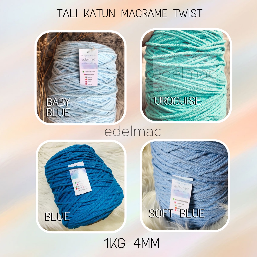 Tali Katun Macrame Biru Premium Twist