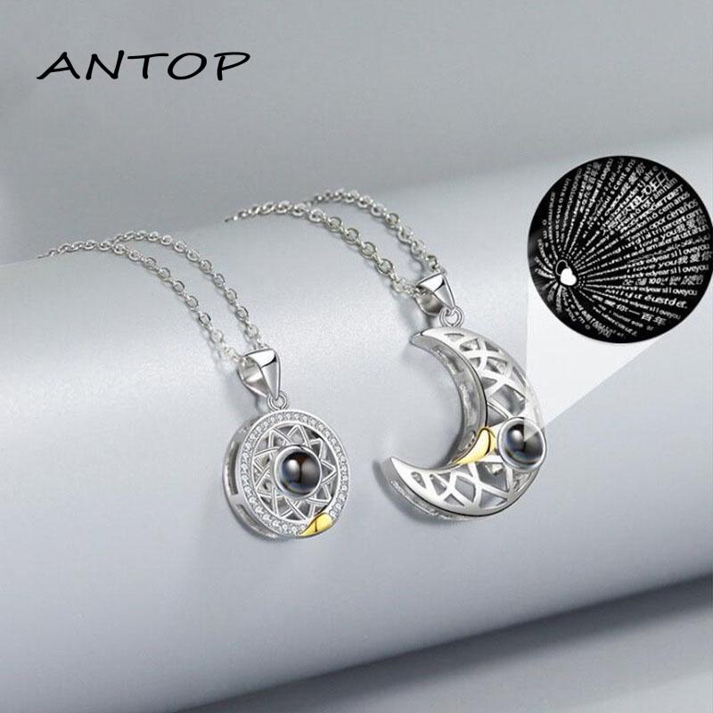 2 Pcs/Set Kalung Titanium Couple Sahabat Aksesoris Magnet Matahari Bulan Necklace ANTOP