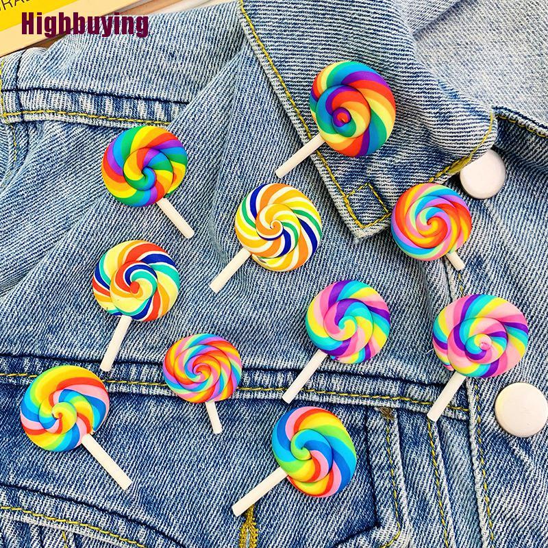 Hbid Bros Pin Handmade DIY Desain Permen Lolipop Warna Pelangi Untuk Aksesoris Perhiasan Wanita