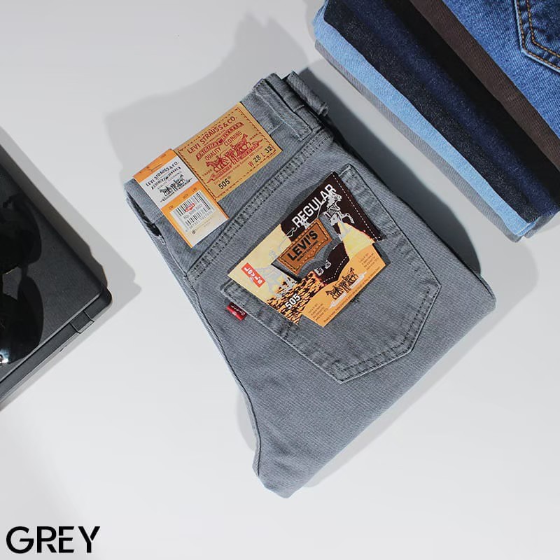 CELANA JEANS STANDART - CELANA KERJA PRIA - CELANA JEANS STRAIGHT FIT - CELANA PANJANG ABU - GRAY