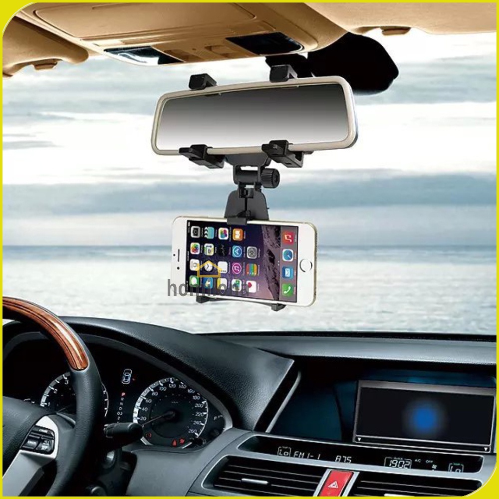 Rear Mirror Smartphone Mount Car Holder - Zensime C-001 - Black