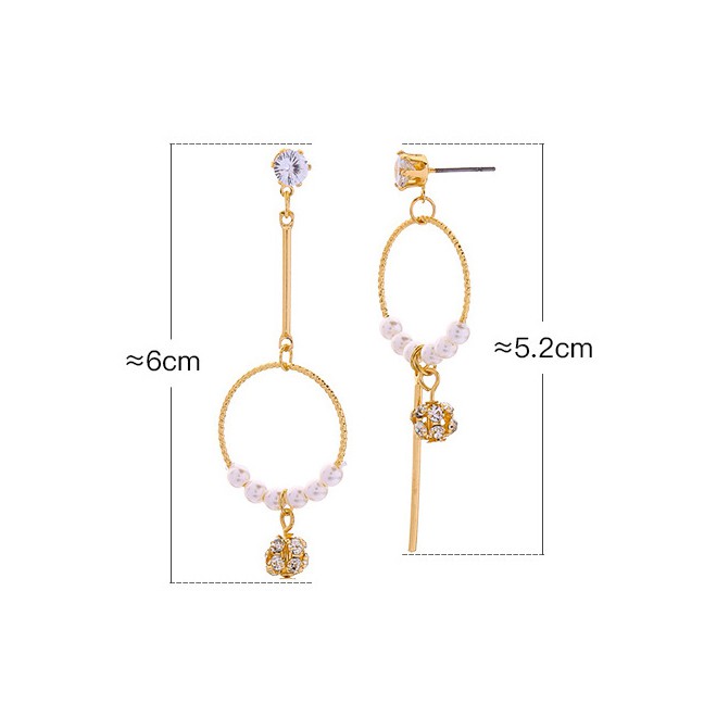 LRC Anting Tusuk Fashion Gold Crystal Alloy Pearl Key Asymmetric Earrings D03324