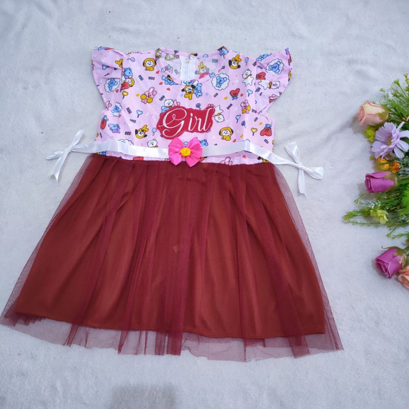 Dress syalala anak 1 2 tahun tutu gaun anak cewek perempuan murah  ( dress syalala hk)