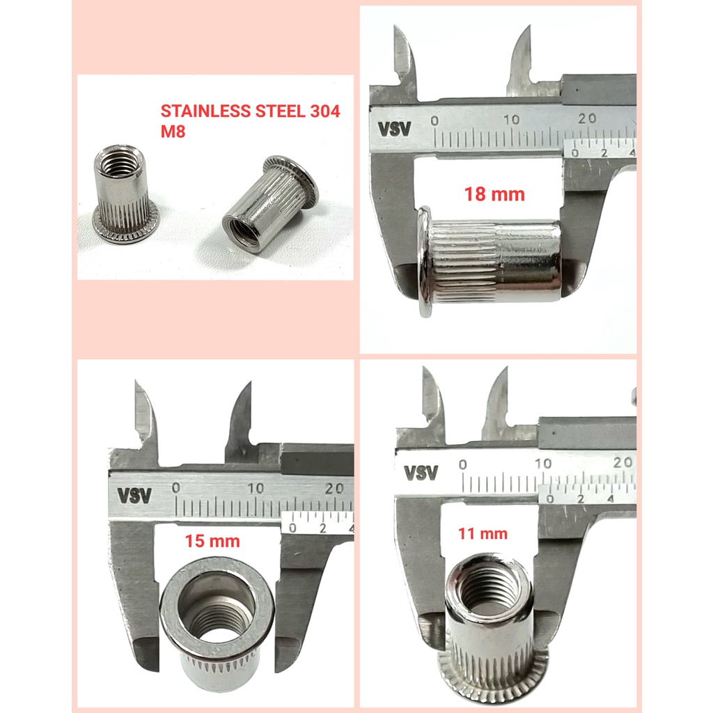 Rivet Nut M8 GALVANIS/STAINLESS STEEL/ALUMINIUM Mur Rivet Tanam Rifnut Nutsert