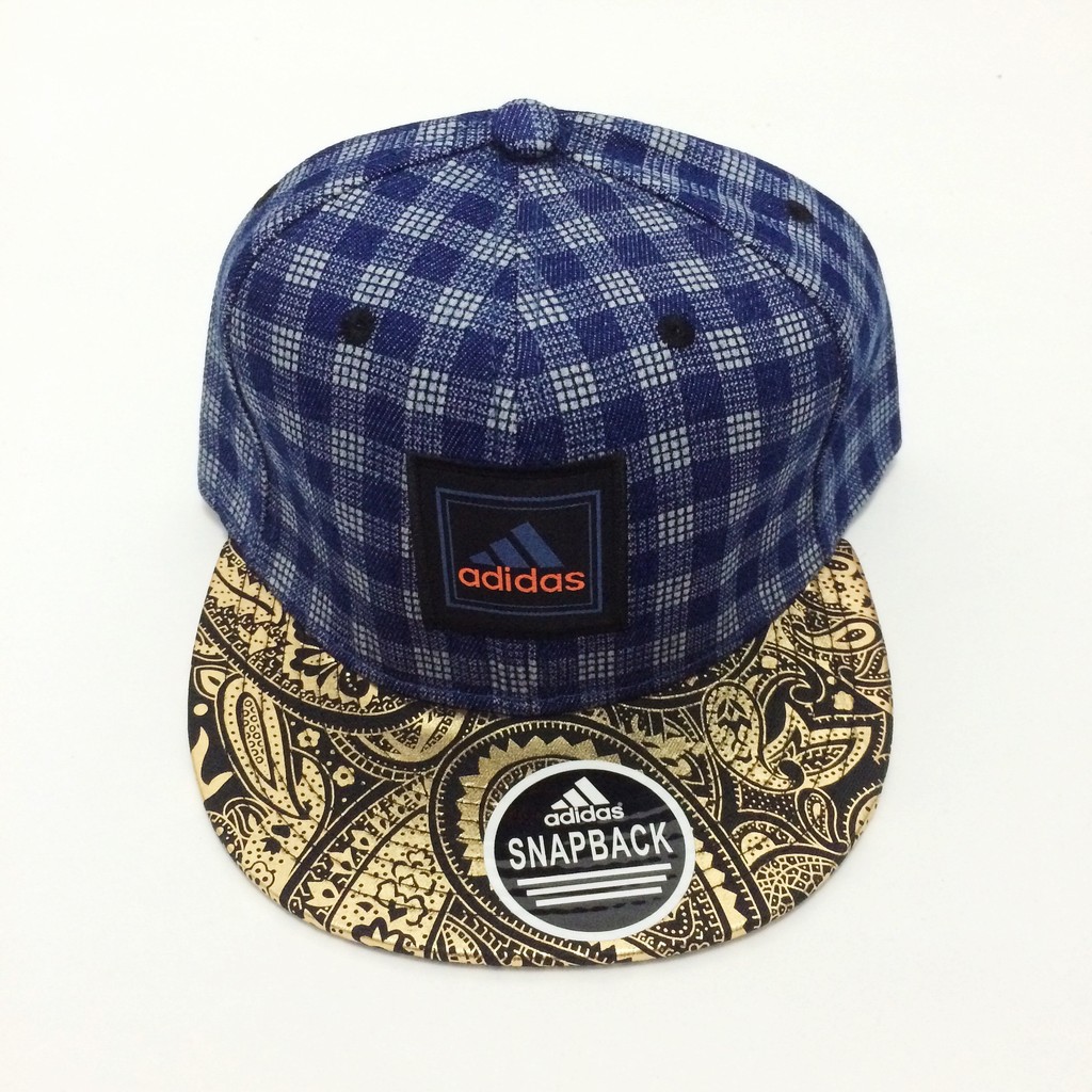Topi Snapback Adidas Biru Kotak Kecil Batik Emas  murah