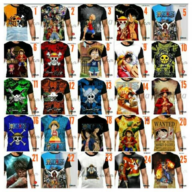 Kaos anime kartun onepieces Fullprint