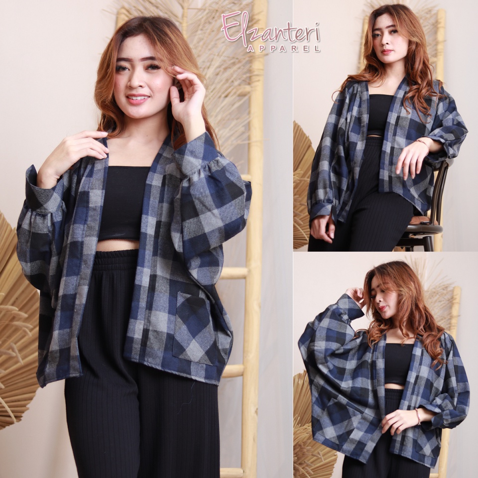 Kemeja Wanita Cardigan Outer Flanel Batwing Premium Elzanteri