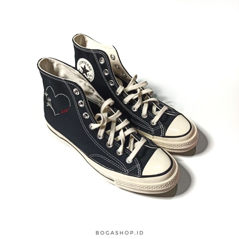 Sepatu Sneaker Skate Converse Chuck Taylor 70s HI Egret Valentine Days Black White ORIGINAL