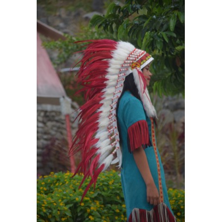TOPI INDIAN - INDIAN HEADDREE MEDIUM AYAM MERAH FUR PUTIH MONTE