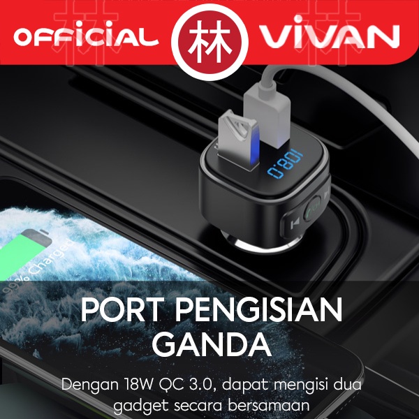 Vivan VBT01 Car Bluetooth Transmitter Charger 18W USB Music Player