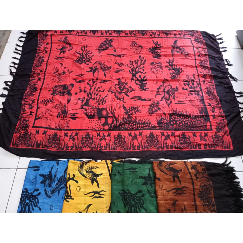 Kain Bali Wisata Pantai Motif Hewan Laut 160 cm x 120 cm Rumbai Sembilanmode