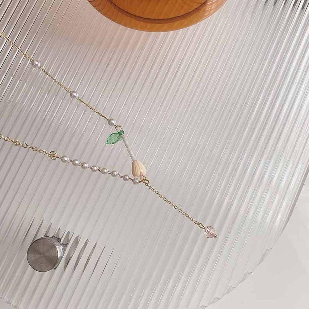 Mxbeauty Kalung Bunga Trendi Manis Asimetris Manik-Manik Mutiara Choker Gadis Gaya Korea Necklace
