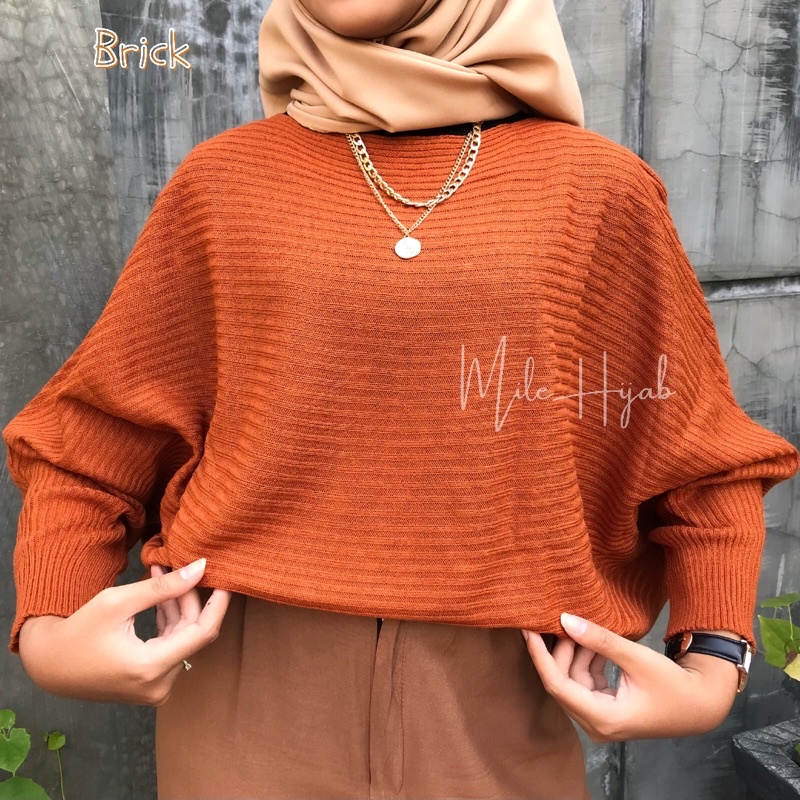 Kalila Batwing Sweater Rajut Premium-Brick