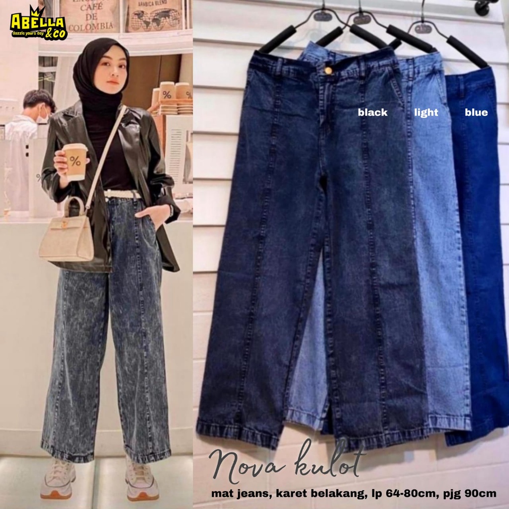 CELANA PANTS KULOT JEANS WANITA NOVA KULOT BY ABELLA • CELANA KULOT JEANS LP 64-80CM PANJANG 90CM