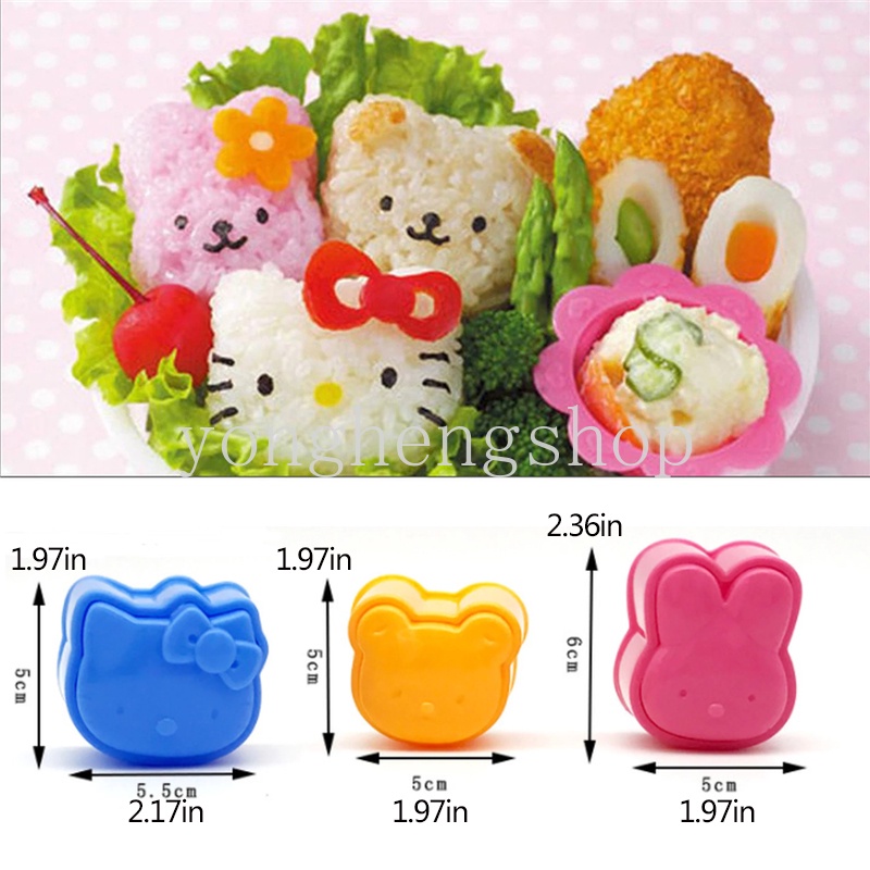 3pcs / Set Cetakan Sushi / Onigiri / Bento Bentuk Kartun Beruang / Kelinci DIY Untuk Anak