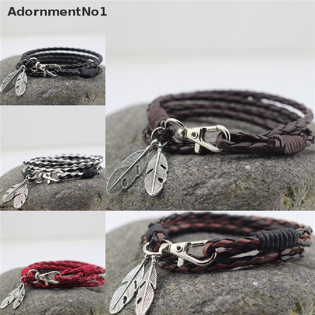 (AdornmentNo1) Gelang Tangan Kulit PU Motif Bulu Aksen Hollow Untuk Perhiasan Pria