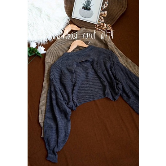 Croptop Rib Balero Sweater Atasan Wanita Tangan Balon