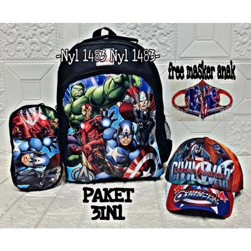 TERMURAH Paket hemat 3in1 Ransel anak TK SD tas anak laki laki kumplit