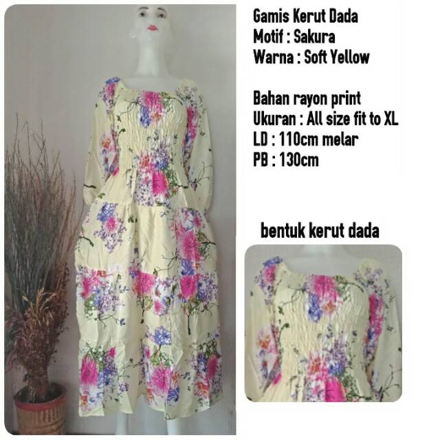 GAMIS SAKURA BALI KERUT DADA Kerah sabrina