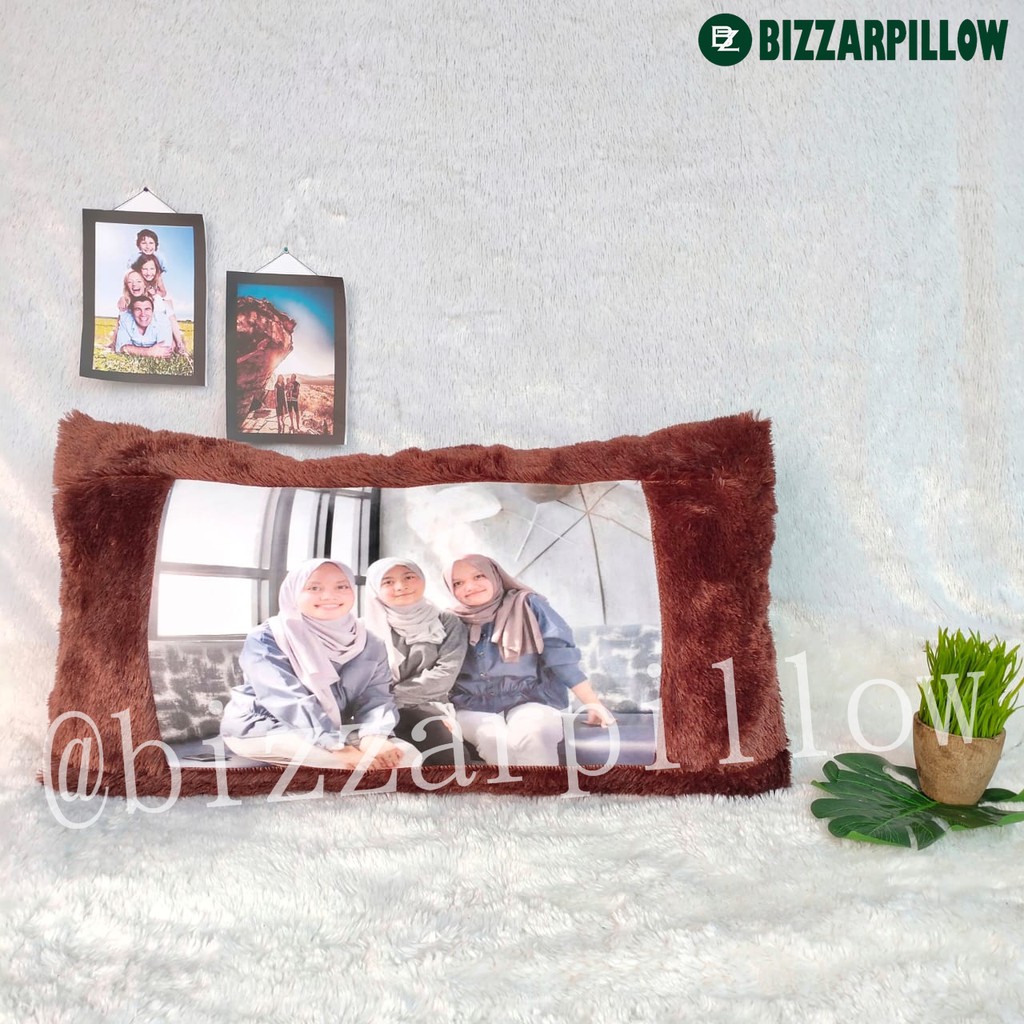 Bizzarpillow Bantal Foto Cinta Custom Bulu Rasfur 80x40 cm 1 HARI JADI !! BZ017