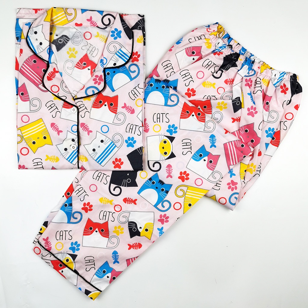 Baju Tidur Piyama Wanita Dewasa Setelan CP Motif Trendy-CPL CATS PINK