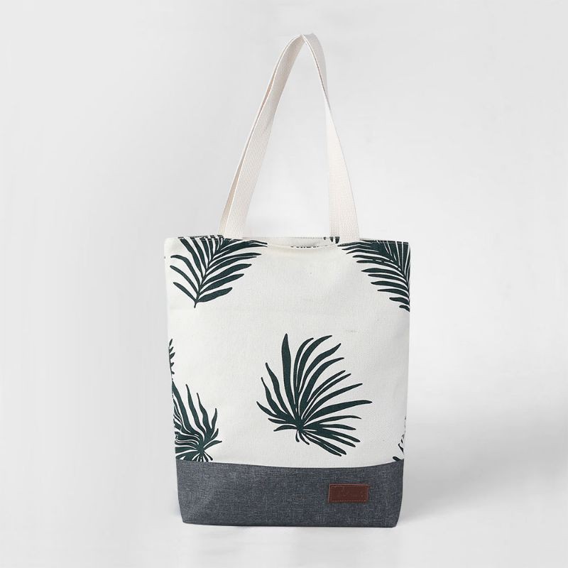 TTM107 Tas Tote Bag Laptop Totemi Wanita Kanvas Motif Kombinasi Denim Tali Webbing Katun Resleting