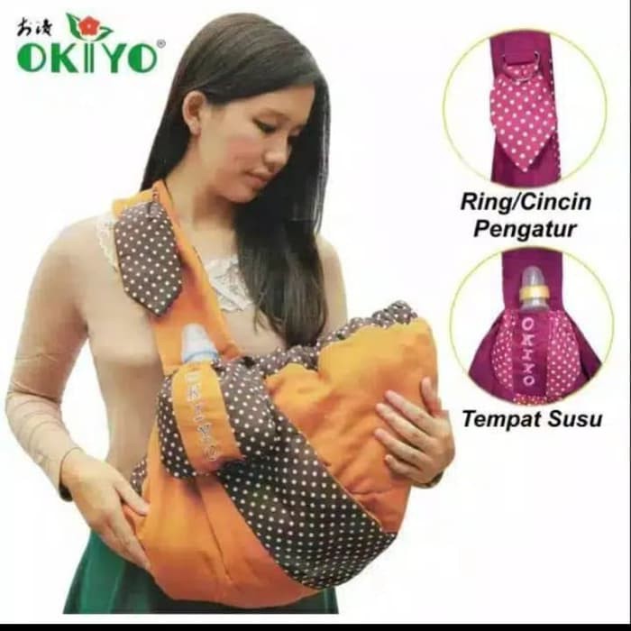 OKIYO gendongan samping +TEMPAT BOTOL SUSU Ring Sling motif volkadot (G-777)