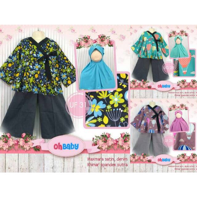 Baju Anak Perempuan Usia 3-8 Tahun Setelan Atasan Celana Kulot Jilbab Ohbaby