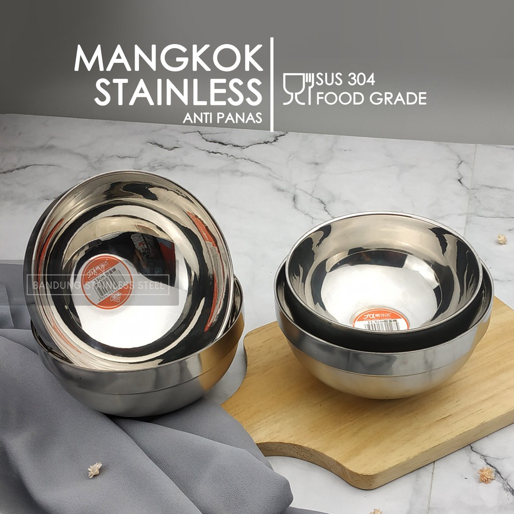 SUS 304 Mangkuk mangkok stainless food grade China bowl 2 lapis anti panas bayi 13cm 11,5cm