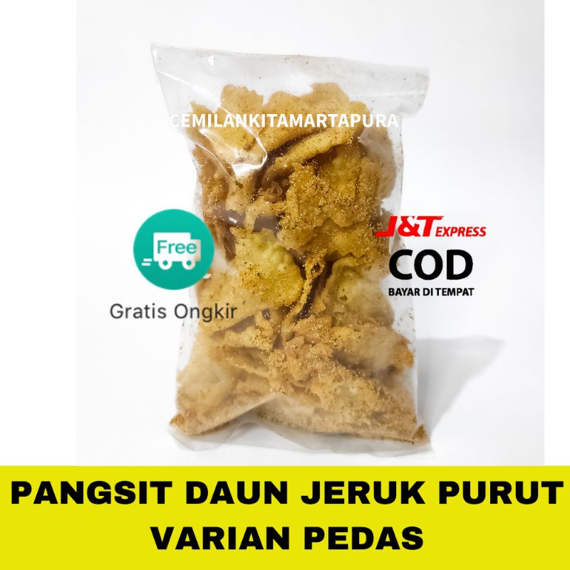 cemilan keripik pangsit| kue bawang | pedas | asin | jajanan | makanan ringan daun jeruk purut kemasan kecil