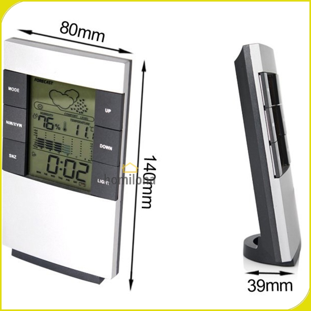 Weather Station Humidity Temperature Alarm Desk Clock Jam Alarm - 3210 - Silver