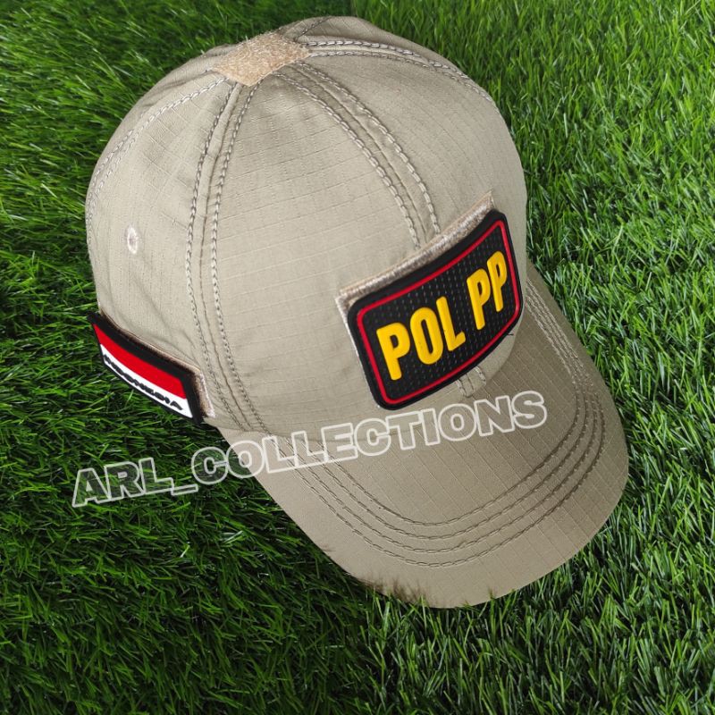 TOPI POL PP BDU VELCRO PLUS 3 LOGO PATCH RUBBER/TOPI SATPOL PP CREAM TAN MODEL LOGO TULISAN