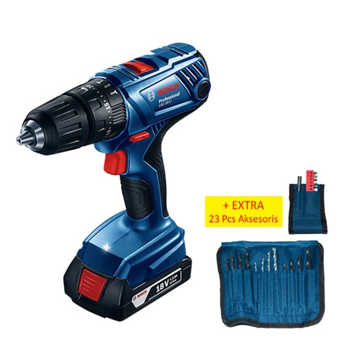 Bosch GSB 180-Li Mesin Bor Obeng Tembok Baterai + Aksesoris 23 Pcs