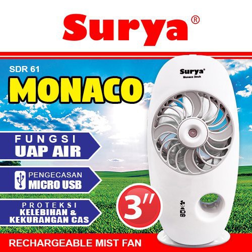 SURYAMONACO Mini Fan Kipas Angin 3&quot; Portable With Mist Cooler  SDR 61