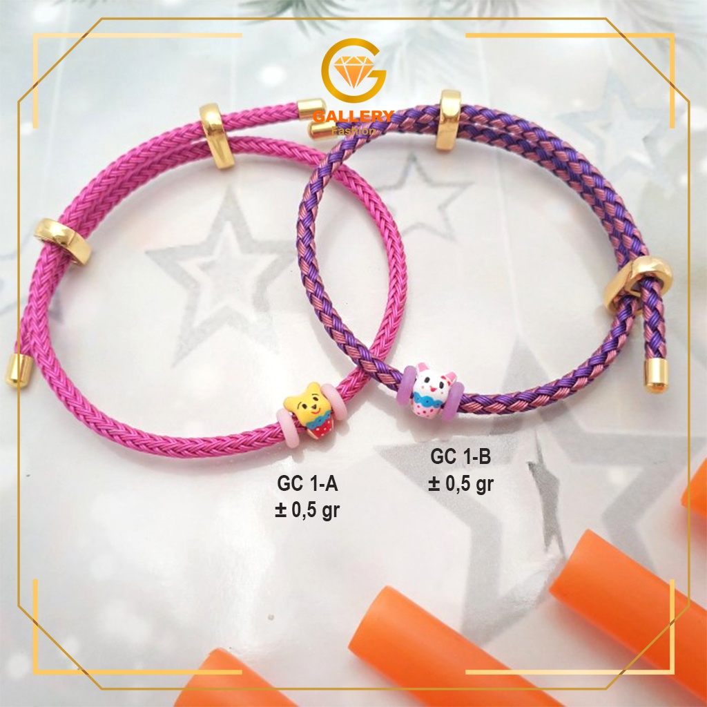 GELANG CHARM ANAK EMAS ASLI KADAR 300%/6KARAT DAN 375%/8KARAT KODE GC1A GC1B MODEL BERUANG MADU KUNI