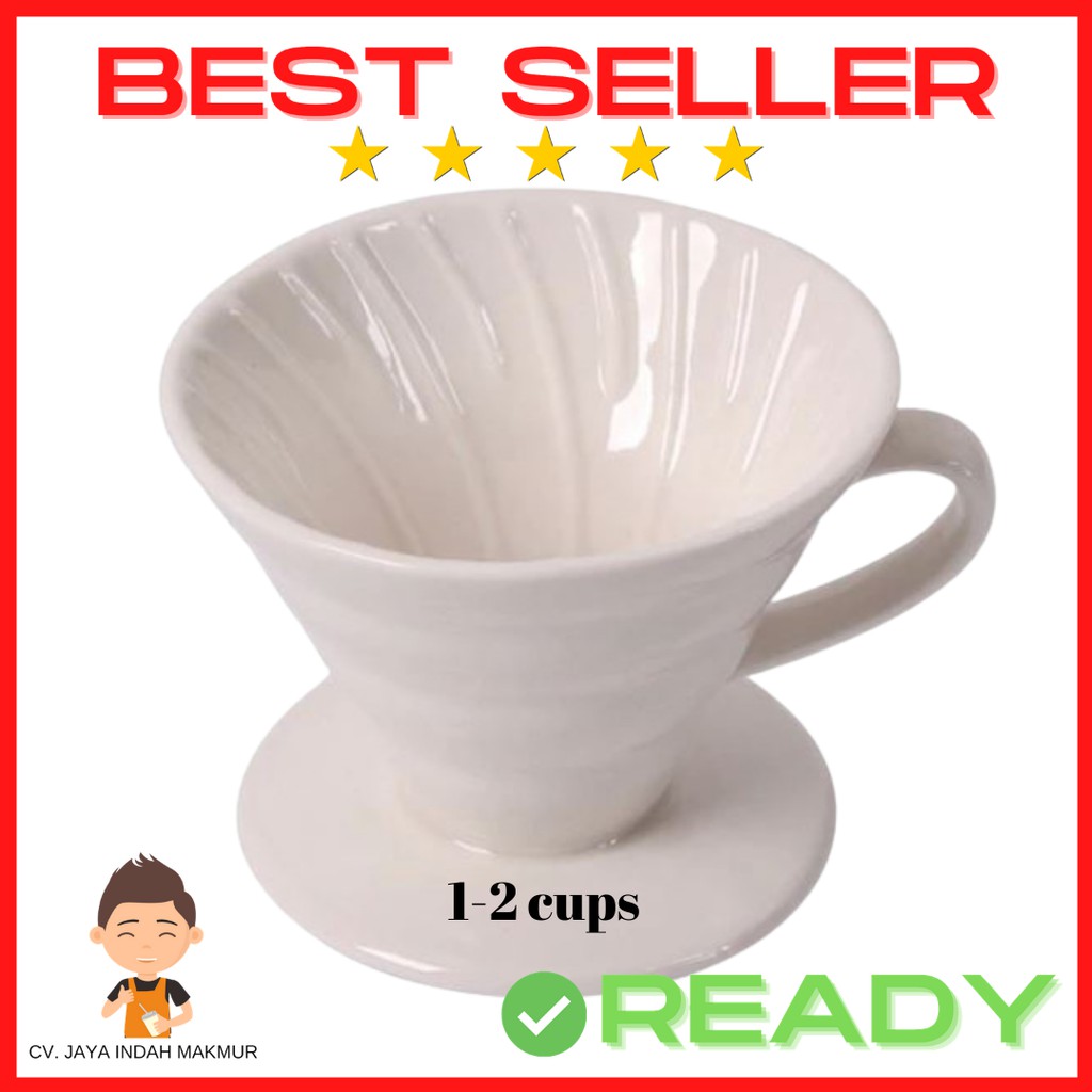 V60 Dripper Ceramic Coffee Filter Glass Gelas Penyaring Kopi 1-2 cups - Ceramic PUTIH