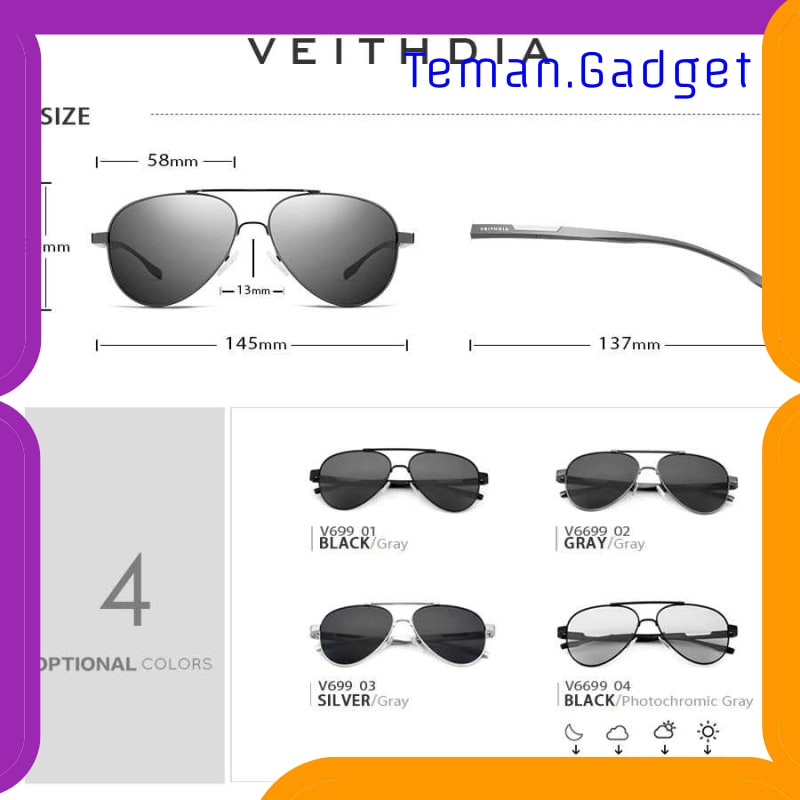 TG-EA056 VEITHDIA KACAMATA PHOTOCHROMIC UV POLARIZED SUNGLASSES - 6699