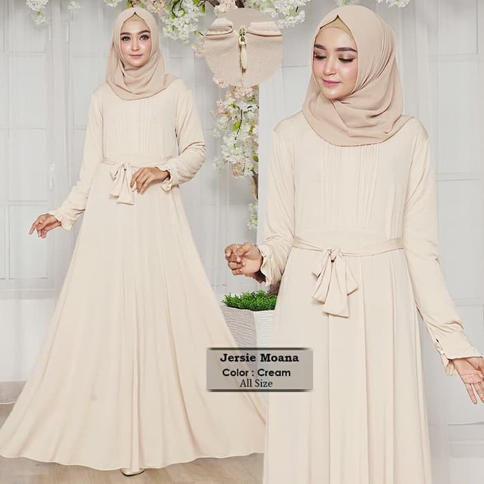 BAJU GAMIS MUSLIM JERSIE POLOS CREAM MEWAH JOANNA / GAMIS PESTA SIMPLE