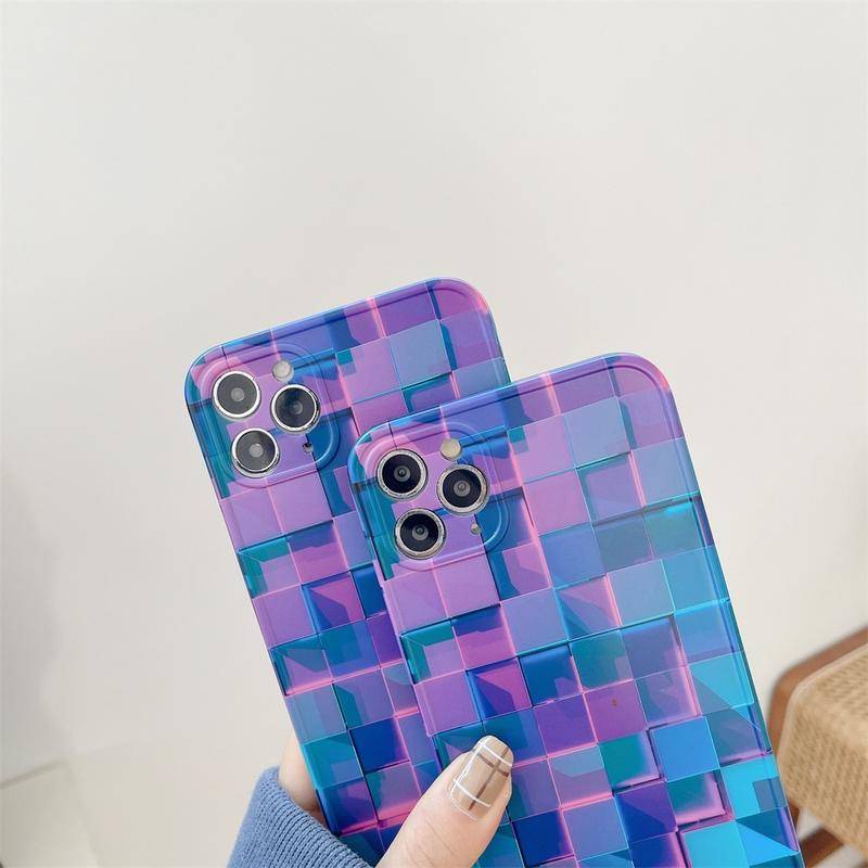 Soft Case Tpu Kotak Ungu Anti Jatuh Cover Iphone 11 12 Pro Max Mini 7 8 Plus X Xs Max Xr